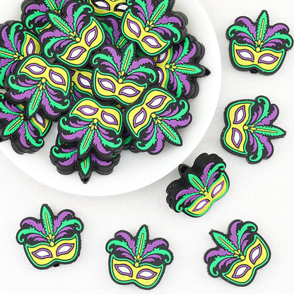 Halloween Mask Silicone Focal Beads Mardi Gras Design 20 pcs