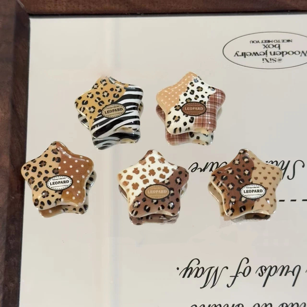 Vintage Leopard Star Acrylic Beads 25mm Animal Print Mixed 10pcs