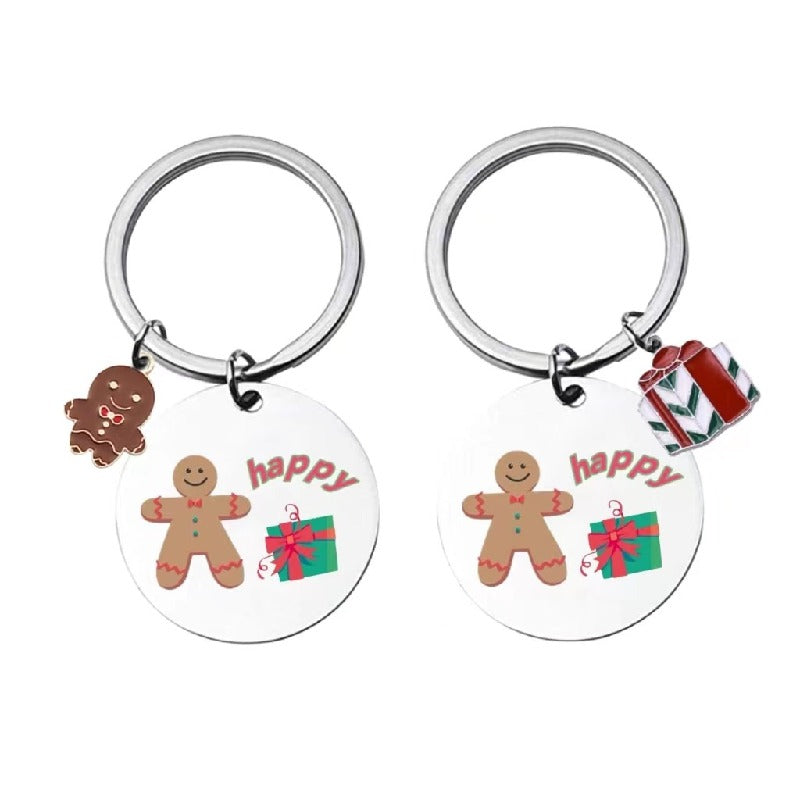 Christmas Gingerbread Man Keychain Stainless Steel Festive Charm