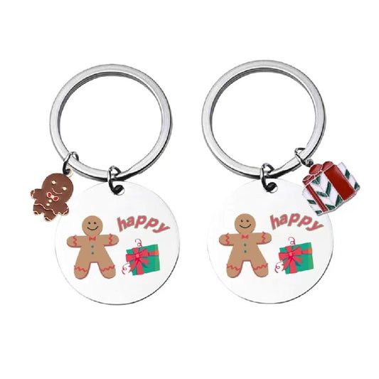 Christmas Gingerbread Man Keychain Stainless Steel Festive Charm