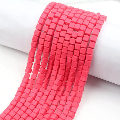 Cube Clay Beads 6mm Solid Color Polymer Matte Finish 10strands 12