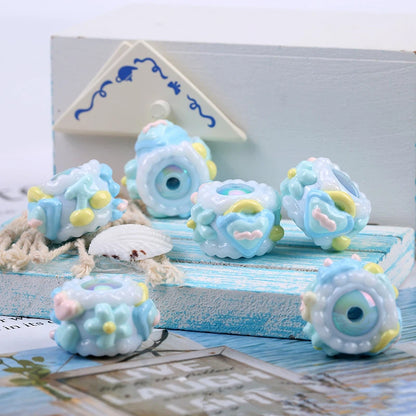 Hand Painted Acrylic Beads 16mm Blue Tone 10pcs 8