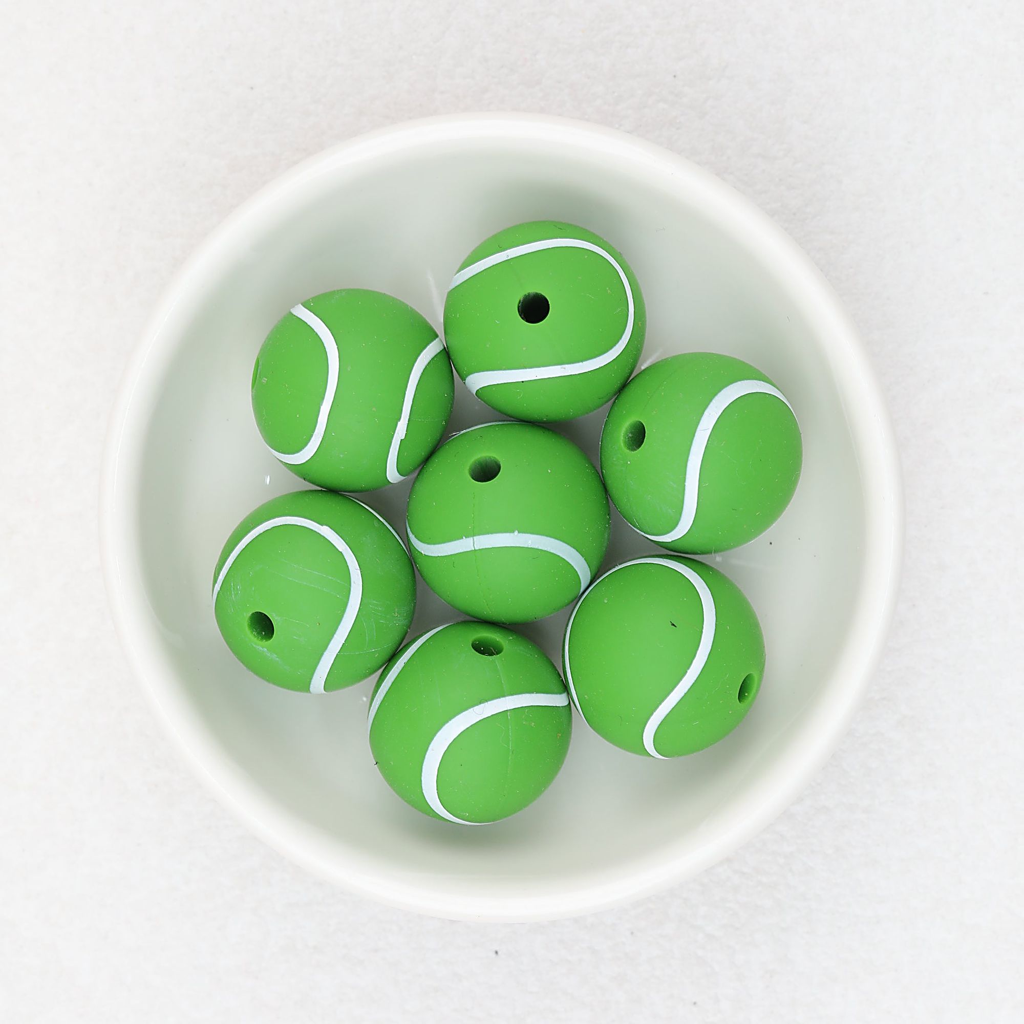 15mm Silicone Beads Sports Ball Printed Soccer Football Volleyball 10pcs - 15mm tennis beads