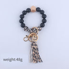 PU Leather Tassel Silicone Bead Wristlet Keychain Colorful Animal Print 5