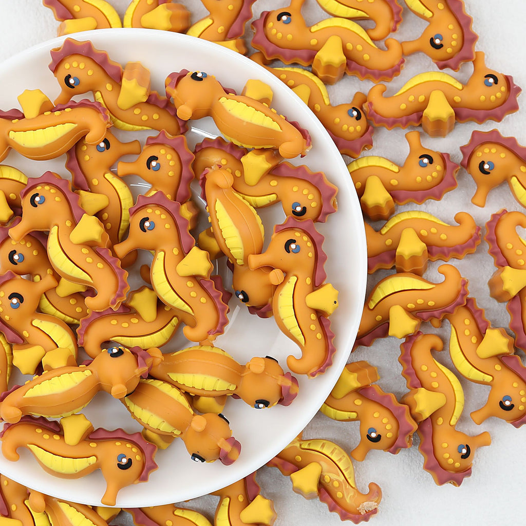 Orange Seahorse 3D Silicone Focal Beads 20 pcs