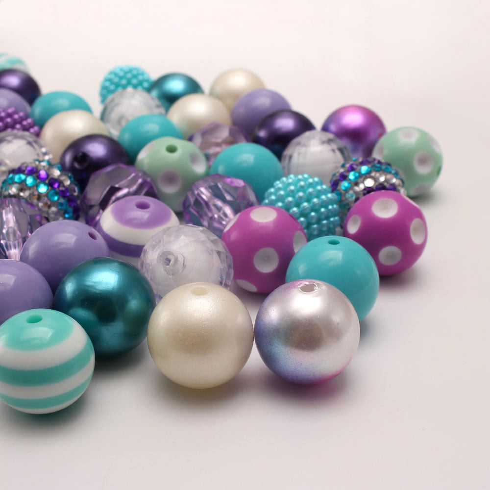 Bubblegum Beads 20mm Aqua Lavender Fuchsia Chunky Mix 50pcs