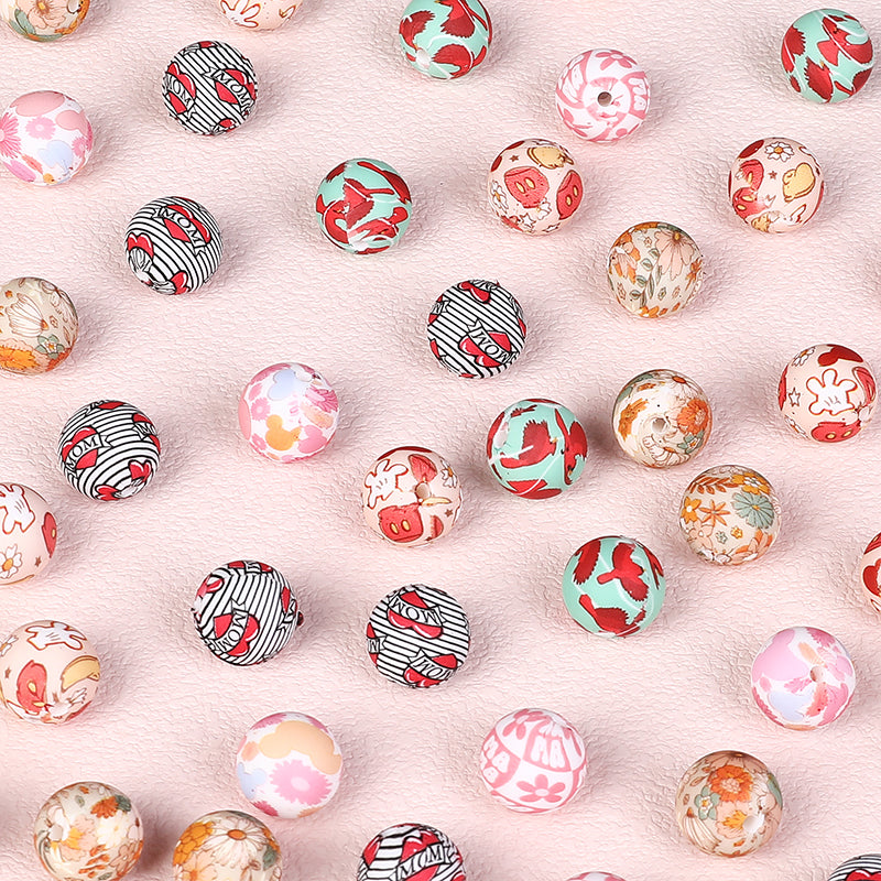 15mm Silicone Beads Rhombus Printed Design 50pcs 6