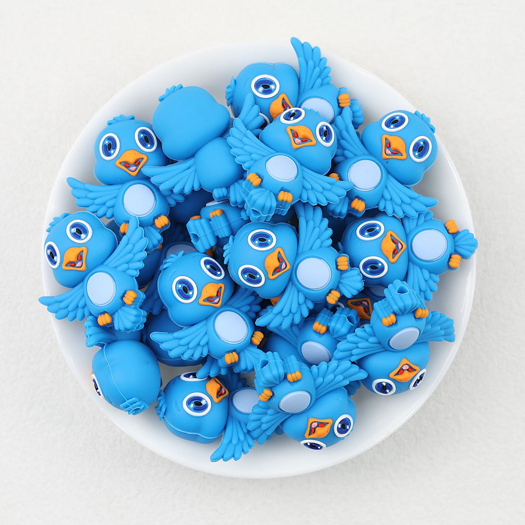 Blue 3D Bird Silicone Focal Beads 20 pcs
