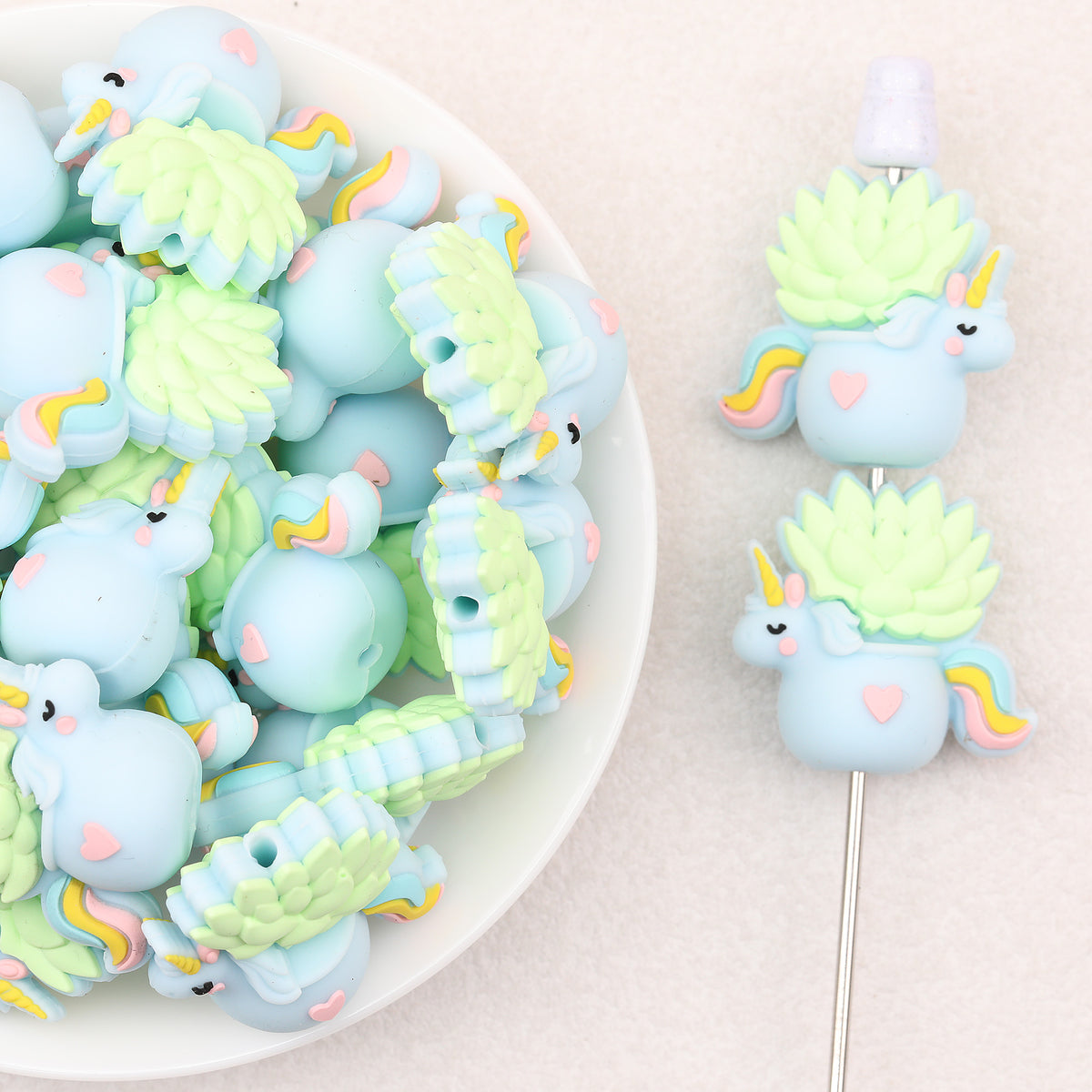 3D Unicorn Flower Pot Silicone Focal Beads 20Pcs 
