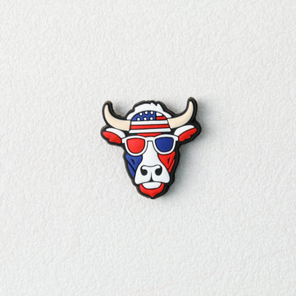 USA Independence Day Bull Head Silicone Focal Beads Red Blue 20pcs 3