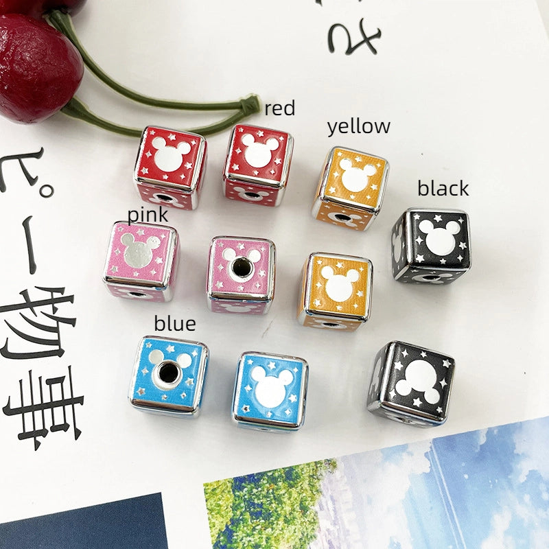Silver Mirror Mickey Head Acrylic Square Beads 14mm 10pcs 2