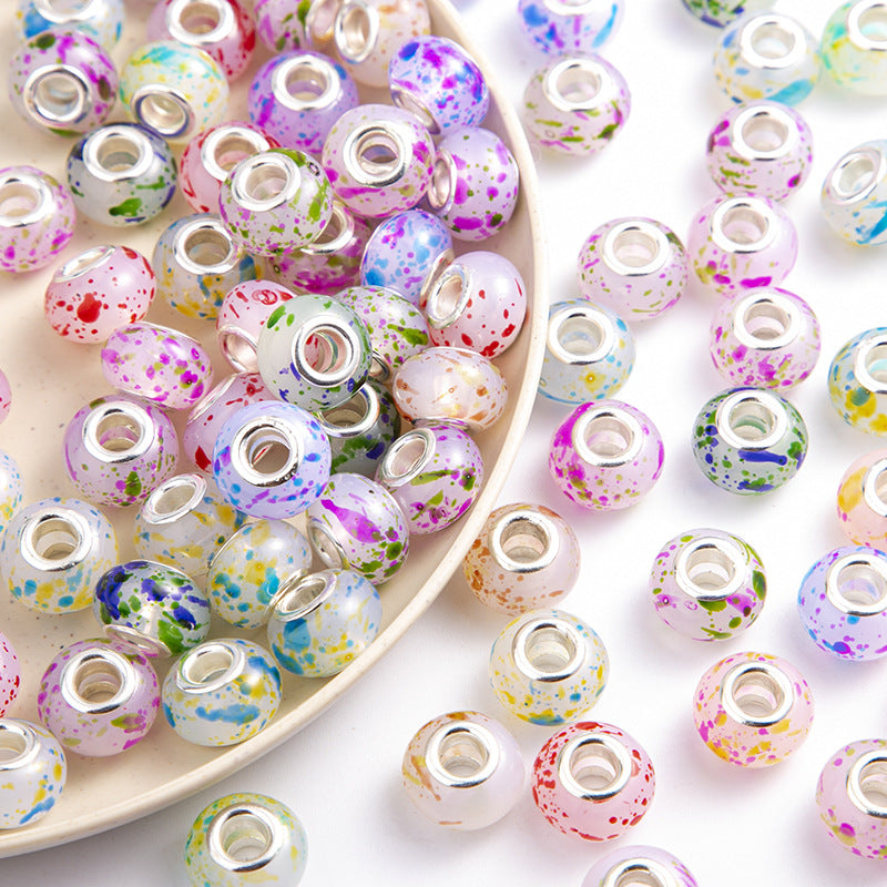 Resin Splash Ink Spacer Beads 14mm Large Hole 50pcs 4