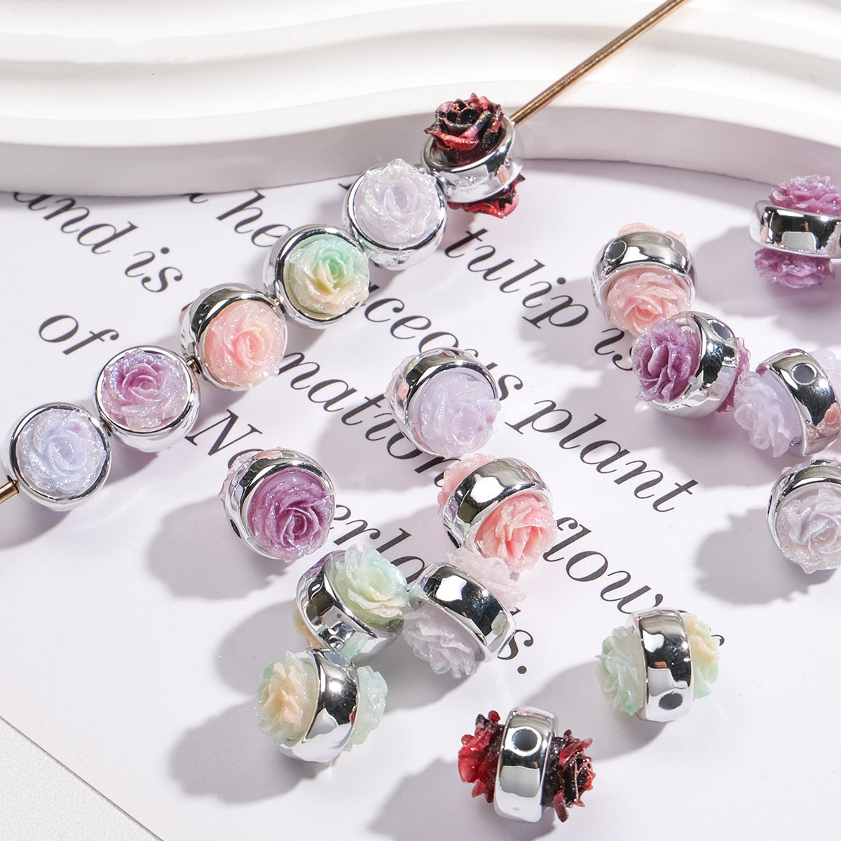 Plating Rose Acrylic Beads 12mm Double Sided Glitter Powder 50pcs 4