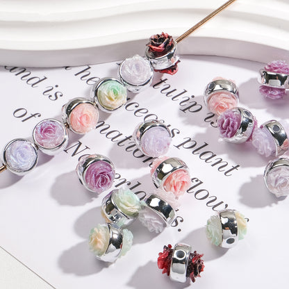 Plating Rose Acrylic Beads 12mm Double Sided Glitter Powder 50pcs 4