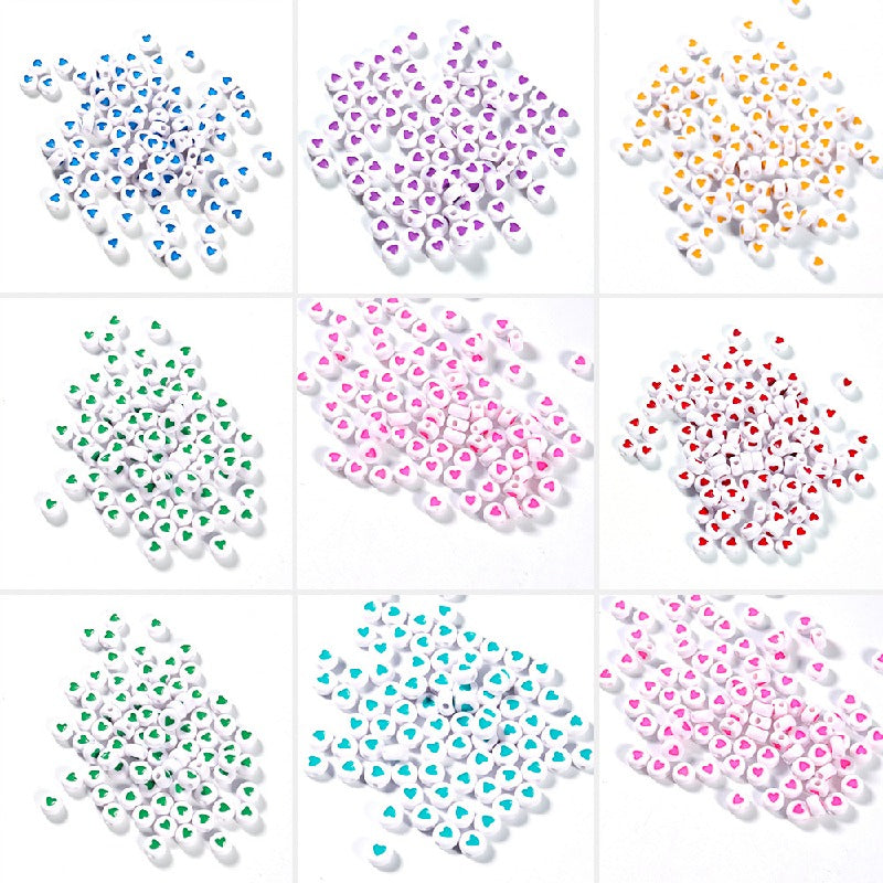 Colored Heart Acrylic Flat Round Beads 7mm Mixed Colors 200pcs
