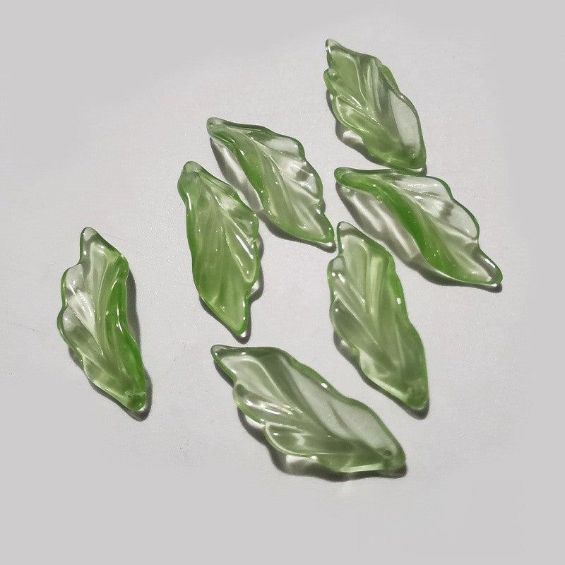 Czech Glass Beads Seaweed Leaf 14x37mm Translucent Green Blue Jasper 100pcs 7