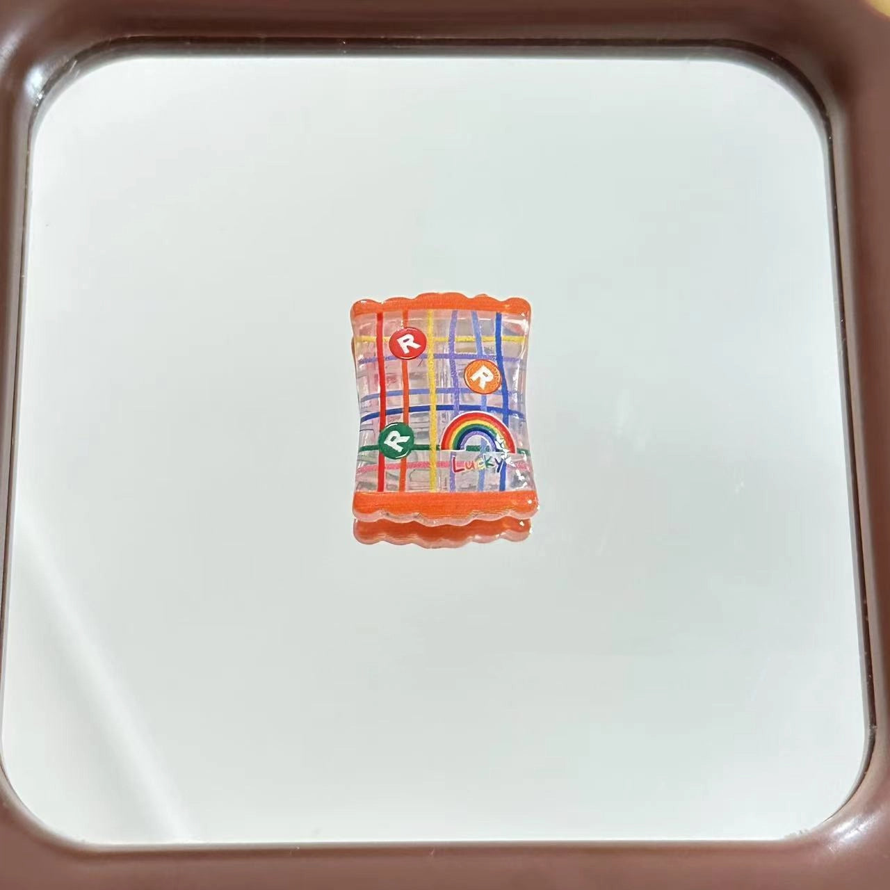 Rainbow Printed Square Acrylic Beads 25mm Colorful Snack Bag 10pcs 2