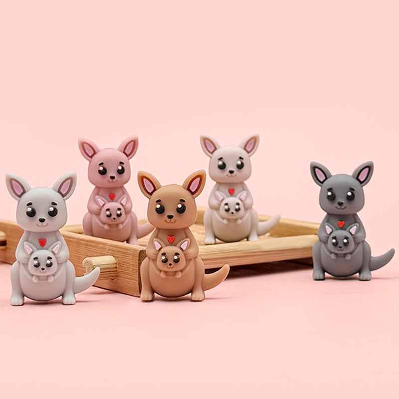 3D Kangaroo Mom and Baby Silicone Focal Beads Animal Design 20pcs