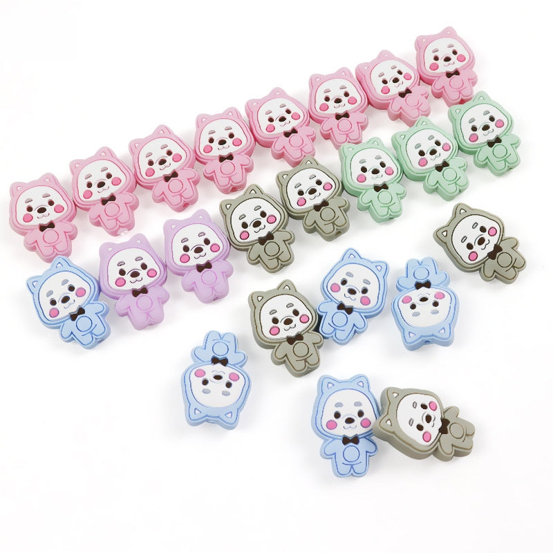 Silicone Focal Beads Little Bear Rosy Cheeks Bow Tie 20pcs 2