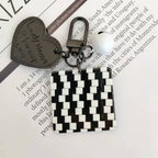 Cartoon Acrylic Plaid Striped Heart Leather Keychain Monochrome Design 10