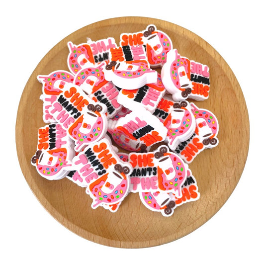 Silicone Focal Beads She Wants The Dripping Donut Holding Steaming Coffee 20pcs 2