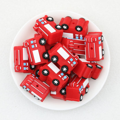 3D Red Fire Truck Silicone Focal Beads 20pcs 4