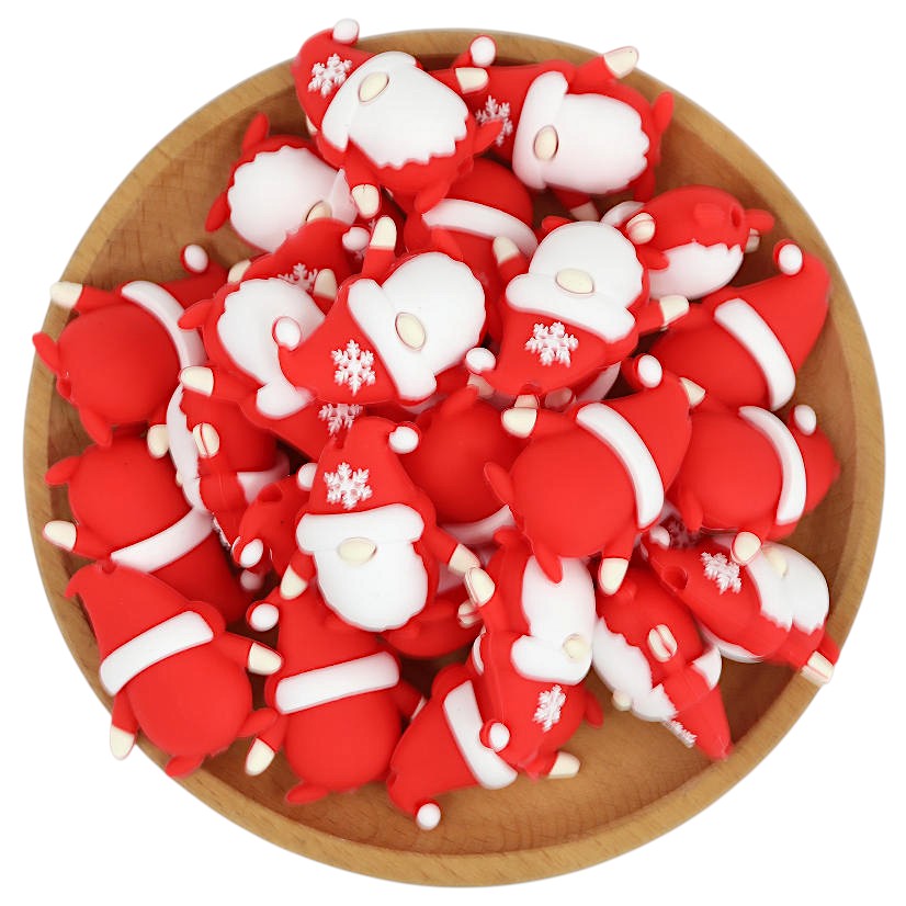 Silicone 3D Focal Beads Christmas Gnome Snowflake Hat Detail 20Pcs 3