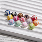 10mm Acrylic Round Beads Painted Letter M Design 50pcs 2