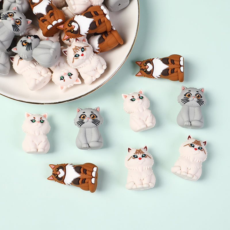 3D Cute Persian Maine Cat Silicone Focal Beads 20pcs