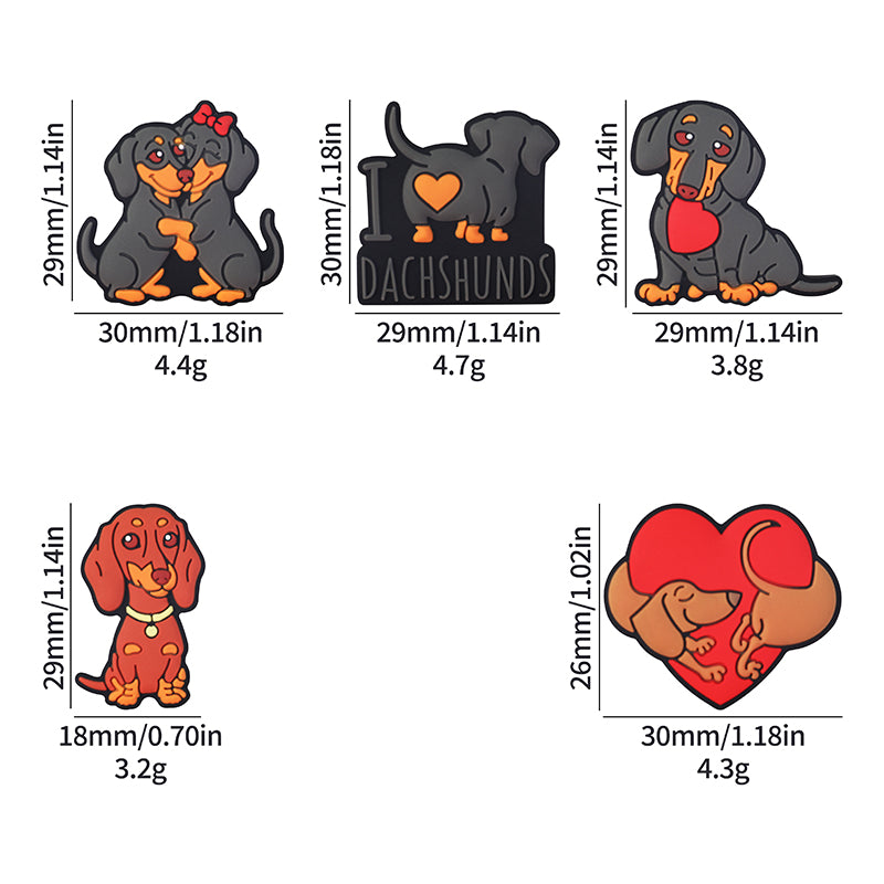 Silicone Focal Beads Valentine Sausage Dog I Love Dachshunds Heart 20pcs 10