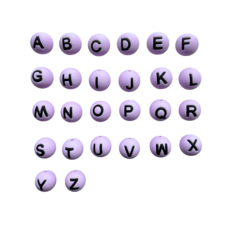 15mm Silicone Letter Beads Alphabet A-Z Solid Color Printed 26pcs 5