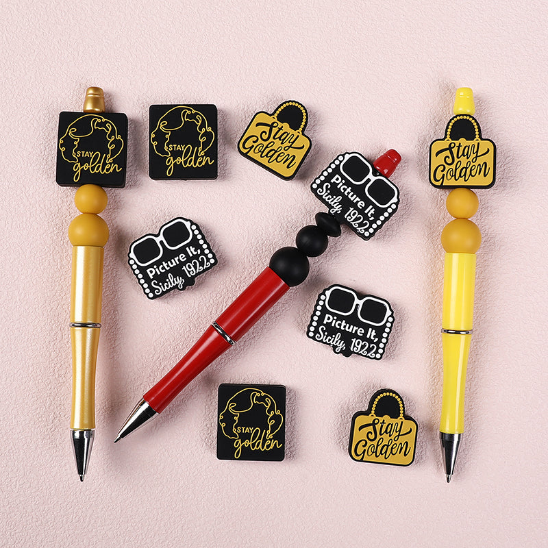 Silicone Focal Beads The Golden Girl Retro Black and Gold Designs 20pcs 8
