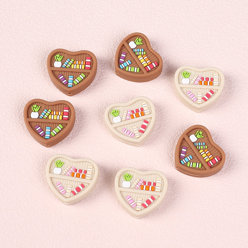 Silicone Focal Beads Heart Shaped Double Sided Bookshelf 20pcs 2
