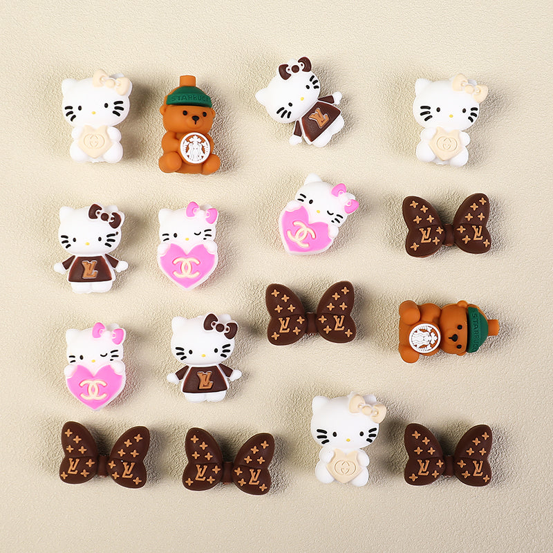 3D Designer Style Silicone Focal Beads Cat Bear Heart Shapes 20pcs 2