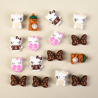 3D Designer Style Silicone Focal Beads Cat Bear Heart Shapes 20pcs 2