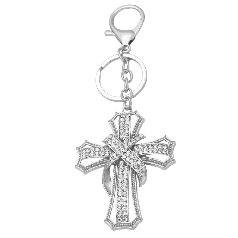 Metal Diamond Cross Keychain Elegant Gold and Silver Faith Inspired 5