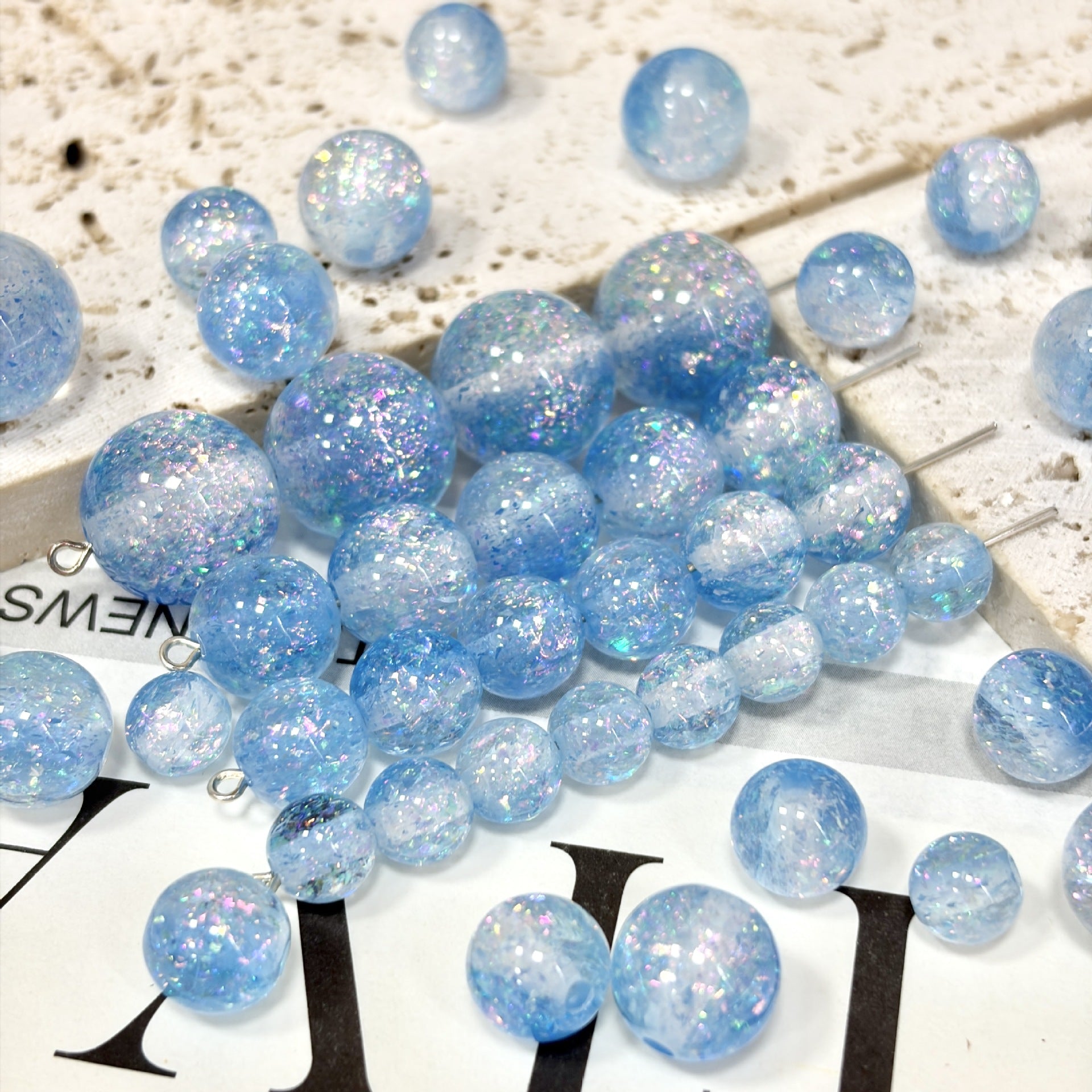 Dual Tone 8mm Round Resin Opal Beads Sparkling Glitter Finish 50pcs 15