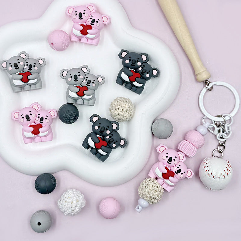 Silicone 3D Heart Koala Focal Beads Cute Animal Design 20pcs 3
