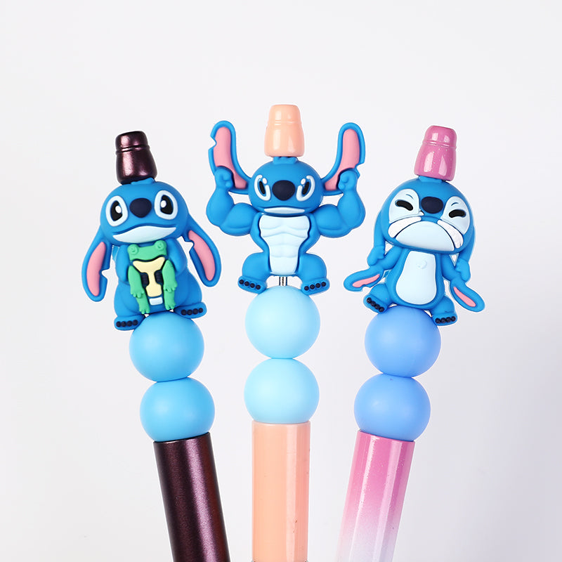 Silicone 3D Focal Beads Disney Blue Stitch Pull Ears Muscle Pose 20pcs 8