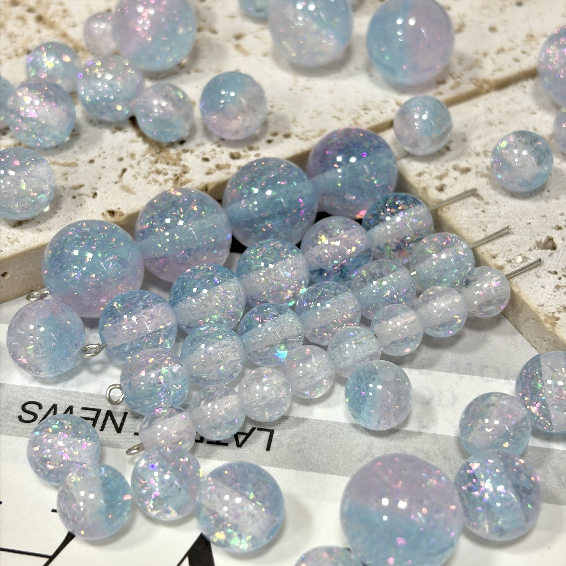 Dual Tone 8mm Round Resin Opal Beads Sparkling Glitter Finish 50pcs 9