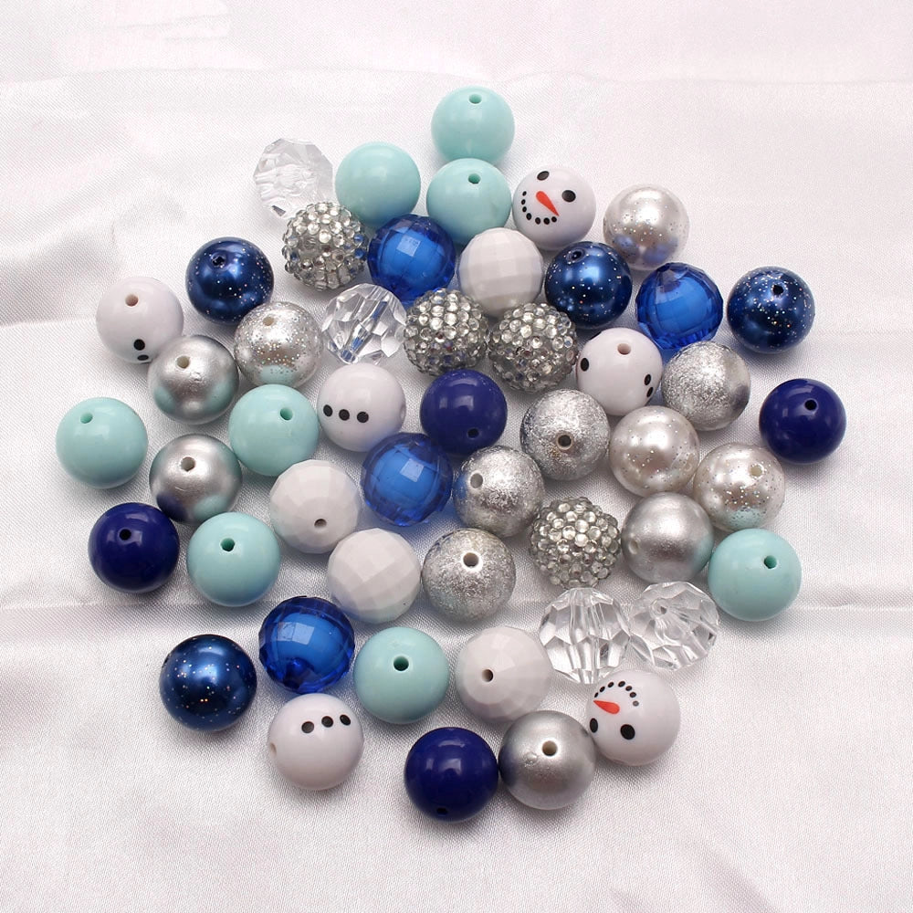 Bubblegum Beads 20mm White Blue Silver Chunky Mix 50pcs 3