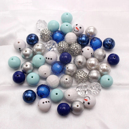 Bubblegum Beads 20mm White Blue Silver Chunky Mix 50pcs 3