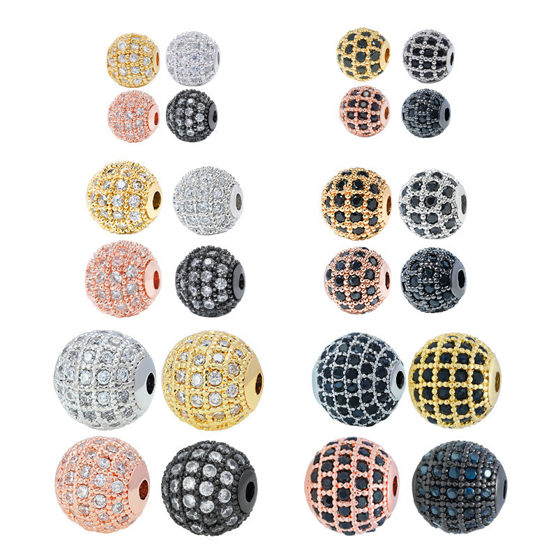 Fancy Zirconia Paved Brass Round Beads 6mm 8mm 10mm 30pcs