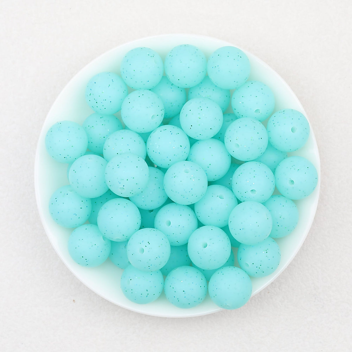 15mm Glitter Silicone Round Beads with 2.5mm Hole 50pcs - Glitter Cyan