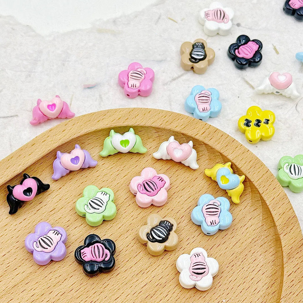Devil Heart and Kitten Flower Metal Beads 17/15mm Baking Painted 18pcs