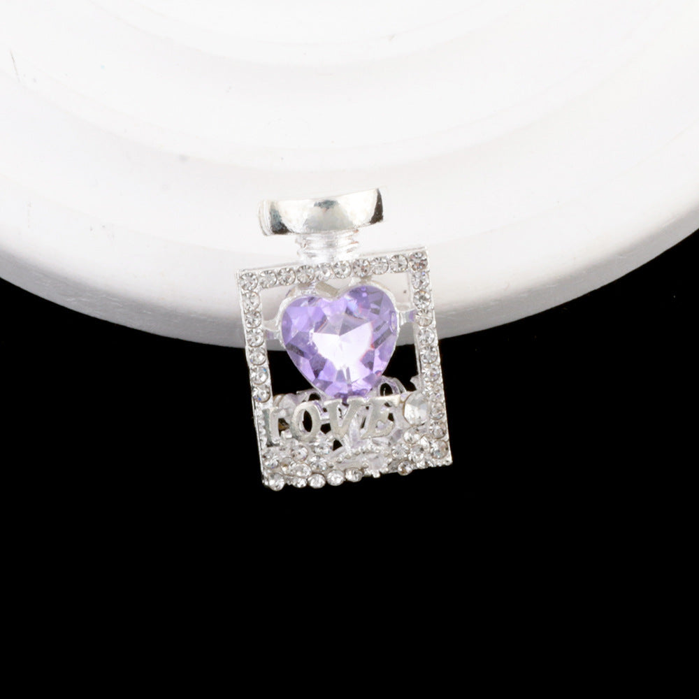 Fancy Alloy Perfume Bottle Charm Beads with Heart and Rhinestones 2pcs 19