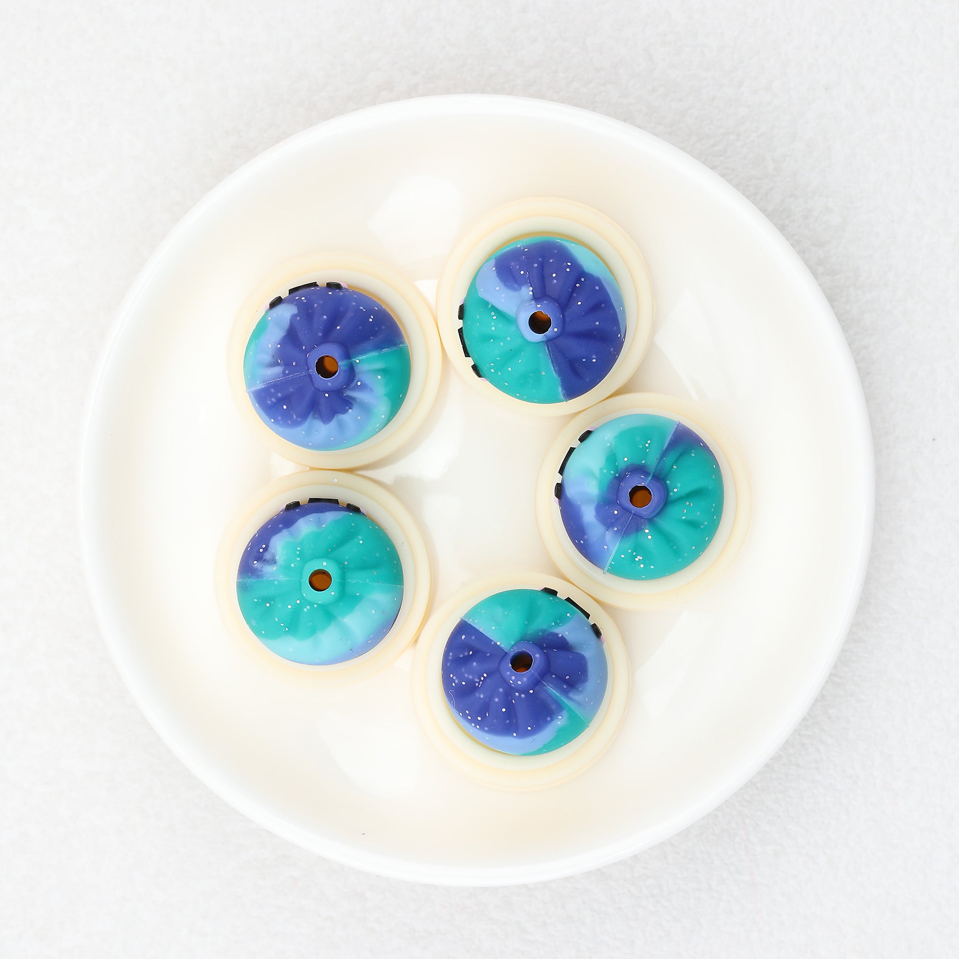 Tie Dye 3D Silicone Focal Beads With Steamer Cute Smiling Dumpling Glitter 20pcs 6
