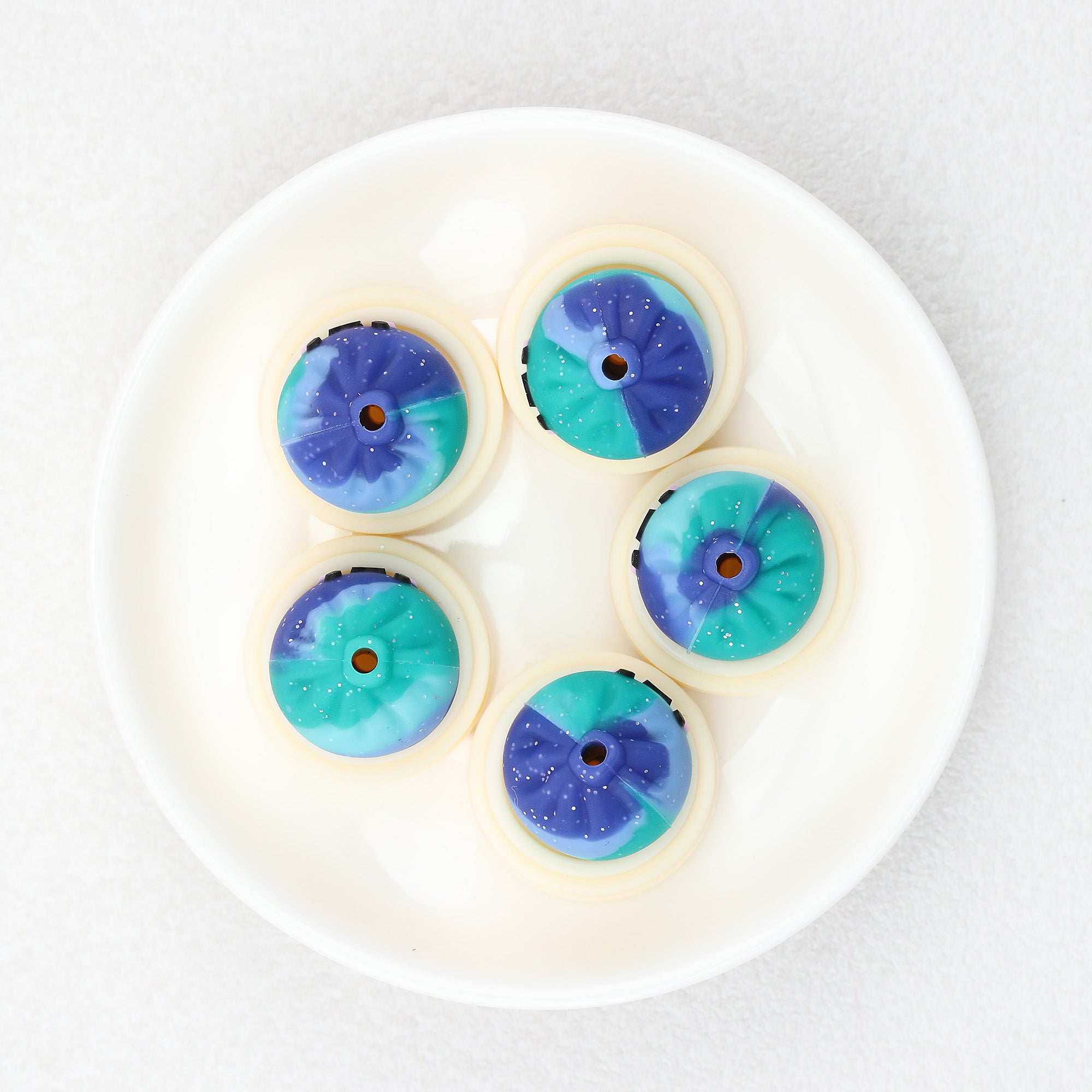 Tie Dye 3D Silicone Focal Beads With Steamer Cute Smiling Dumpling Glitter 20pcs 6