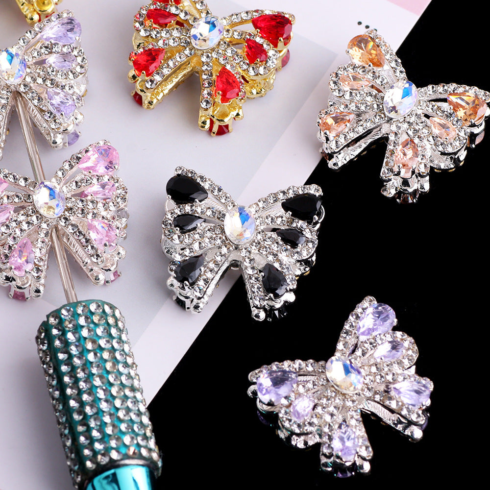 26mm Alloy Full Rhinestone Colorful Bow Ribbon Beads 2pcs 4