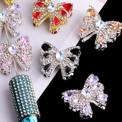 26mm Alloy Full Rhinestone Colorful Bow Ribbon Beads 2pcs 4